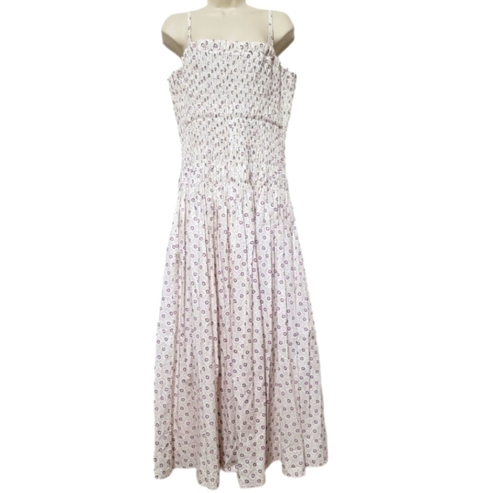 Rebecca Taylor Suzanne Fleur Smocked Poplin Dress Purple Daisy Women's 10